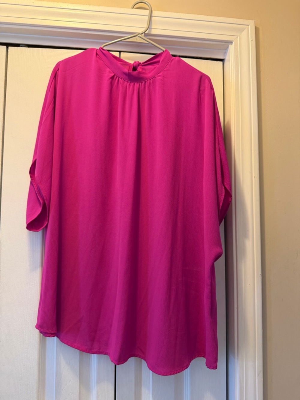 SHEIN Hot Pink Mock Neck Blouse